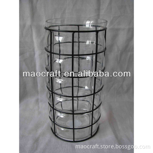 glass candle holder with metal netting